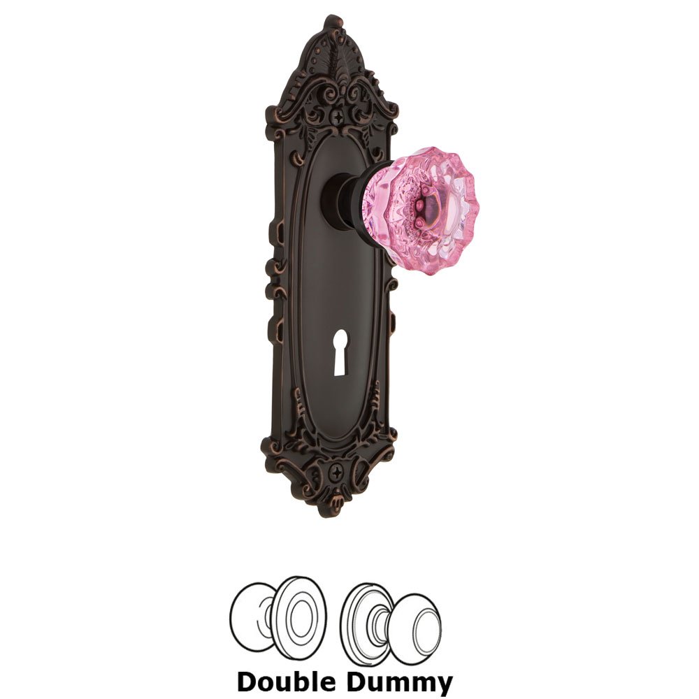 Nostalgic Warehouse Nostalgic Warehouse - Double Dummy - Victorian Plate with Keyhole Crystal Pink Glass Door Knob in Timeless Bronze