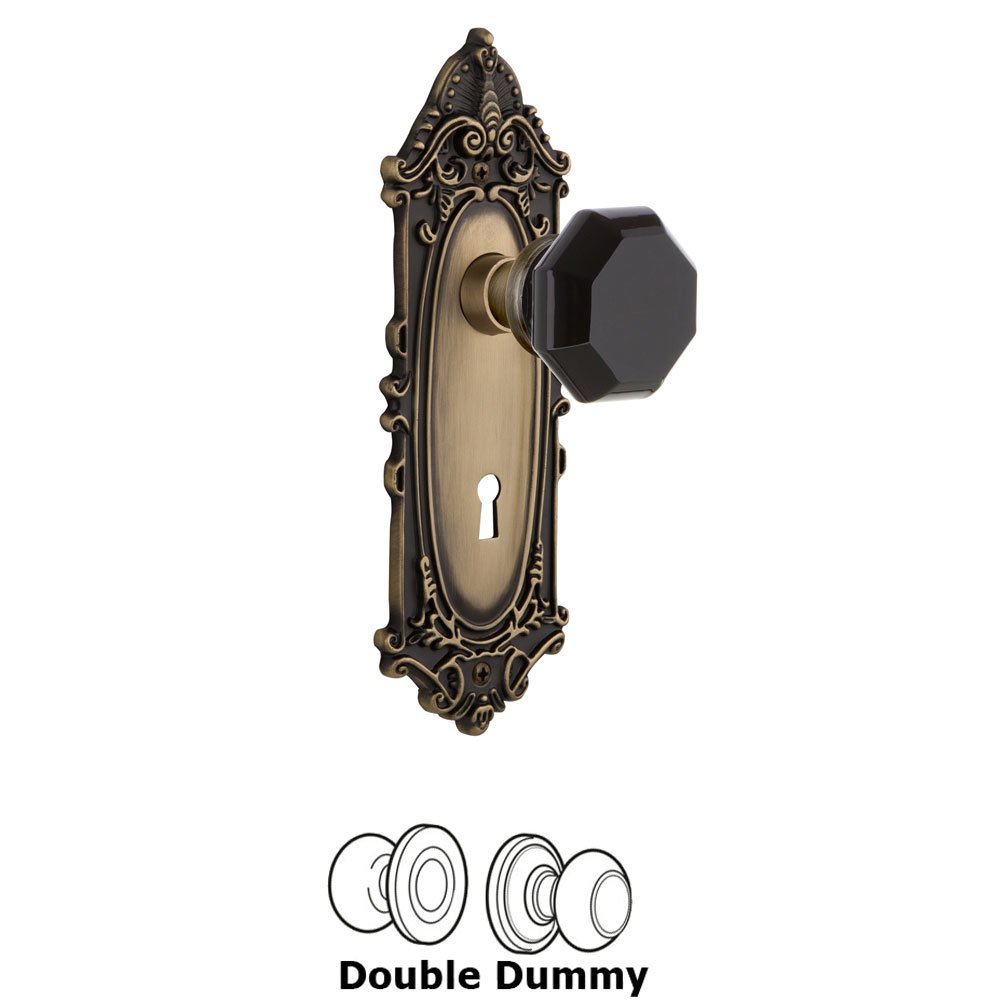 Nostalgic Warehouse Nostalgic Warehouse - Double Dummy - Victorian Plate with Keyhole Waldorf Black Door Knob in Antique Brass