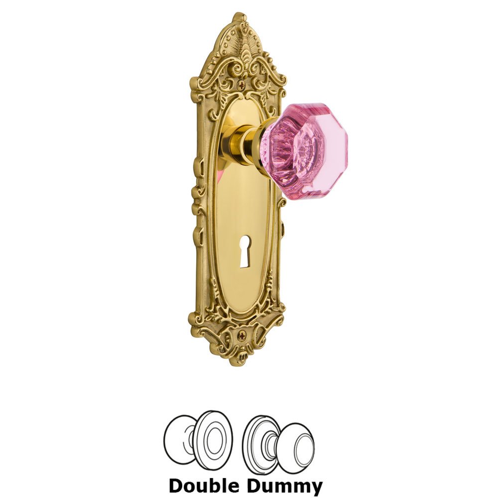 Nostalgic Warehouse Nostalgic Warehouse - Double Dummy - Victorian Plate with Keyhole Waldorf Pink Door Knob in Polished Brass