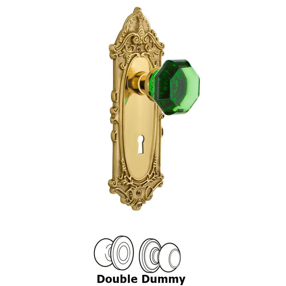 Nostalgic Warehouse Nostalgic Warehouse - Double Dummy - Victorian Plate with Keyhole Waldorf Emerald Door Knob in Polished Brass