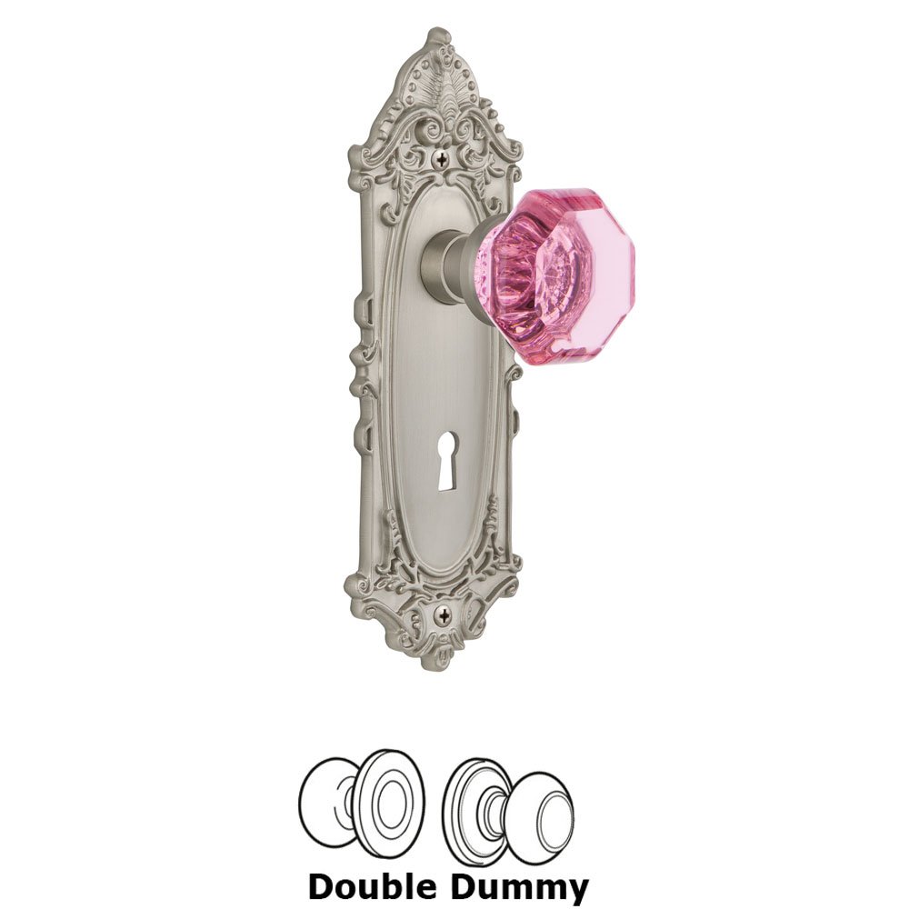 Nostalgic Warehouse Nostalgic Warehouse - Double Dummy - Victorian Plate with Keyhole Waldorf Pink Door Knob in Satin Nickel