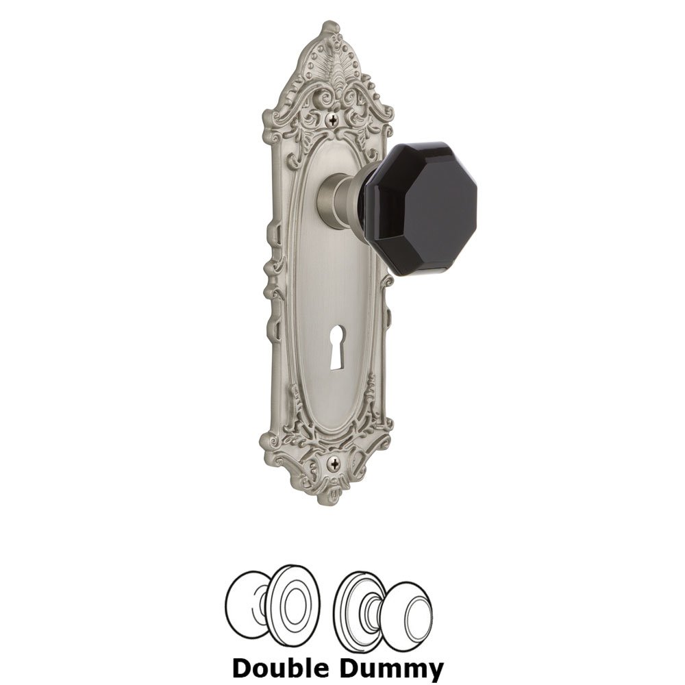 Nostalgic Warehouse Nostalgic Warehouse - Double Dummy - Victorian Plate with Keyhole Waldorf Black Door Knob in Satin Nickel