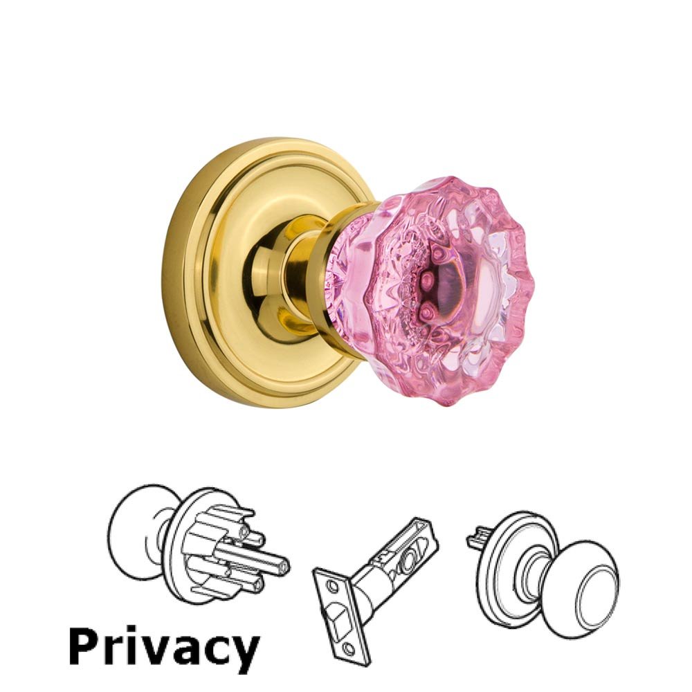 Nostalgic Warehouse Nostalgic Warehouse - Privacy - Classic Rose Crystal Pink Glass Door Knob in Polished Brass