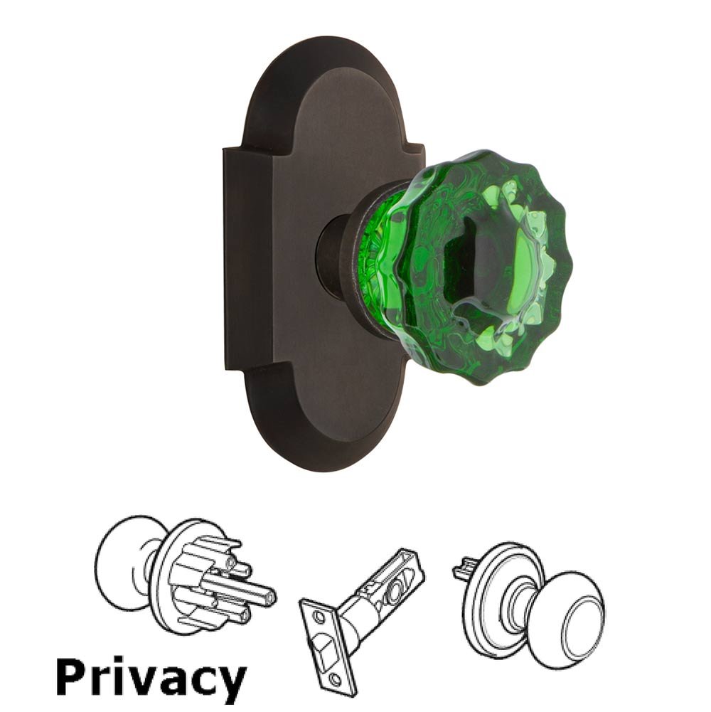 Nostalgic Warehouse Nostalgic Warehouse - Privacy - Cottage Plate Crystal Emerald Glass Door Knob in Oil-Rubbed Bronze
