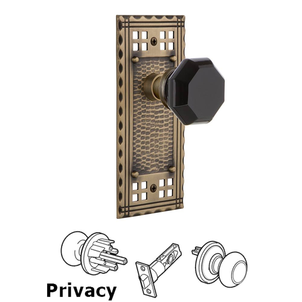 Nostalgic Warehouse Privacy Craftsman Plate Waldorf Black Door Knob in Antique Brass
