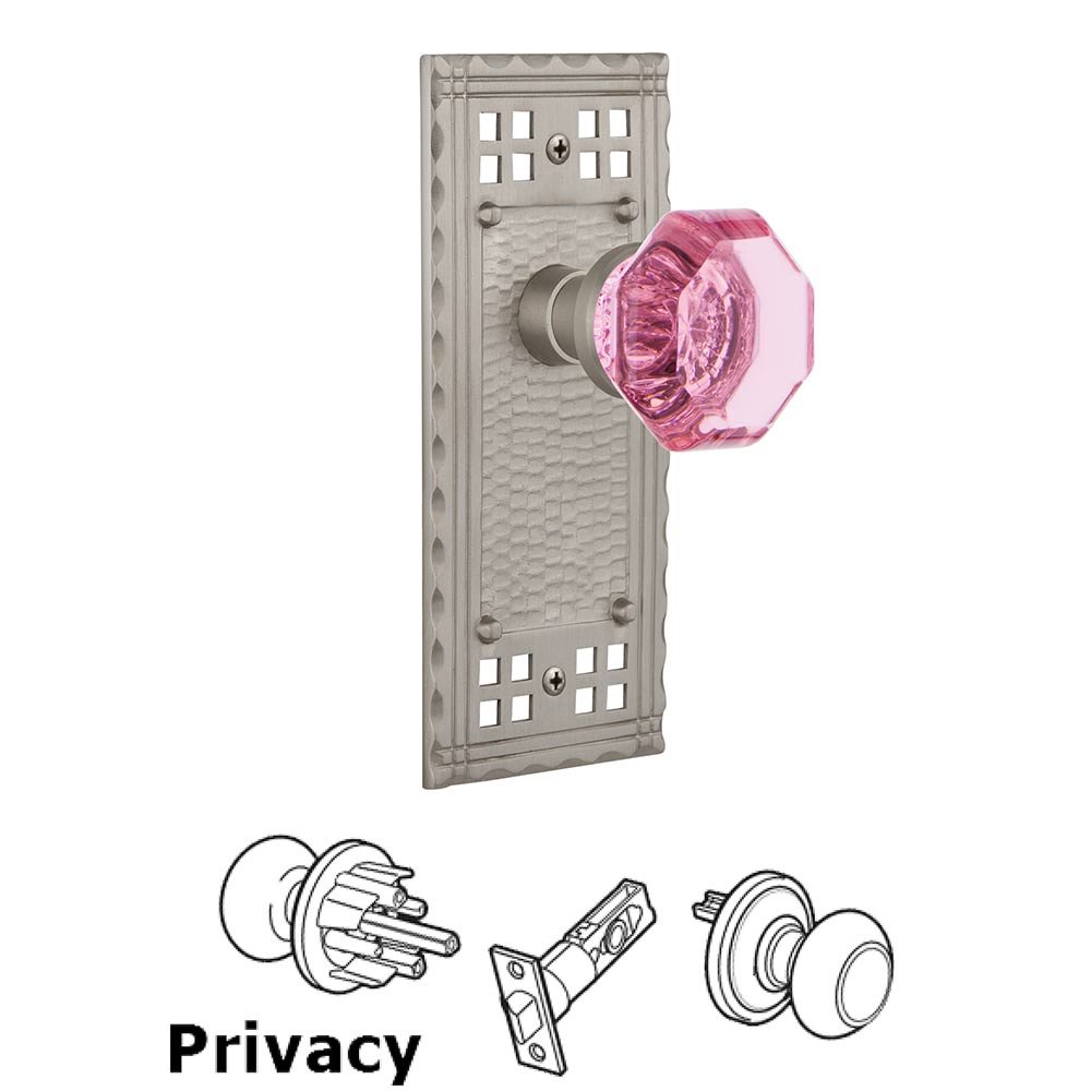 Nostalgic Warehouse Privacy Craftsman Plate Waldorf Pink Door Knob in Satin Nickel