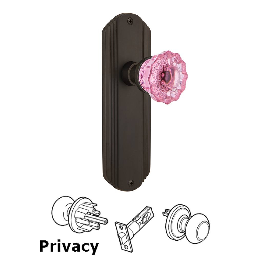 Nostalgic Warehouse Nostalgic Warehouse - Privacy - Deco Plate Crystal Pink Glass Door Knob in Oil-Rubbed Bronze
