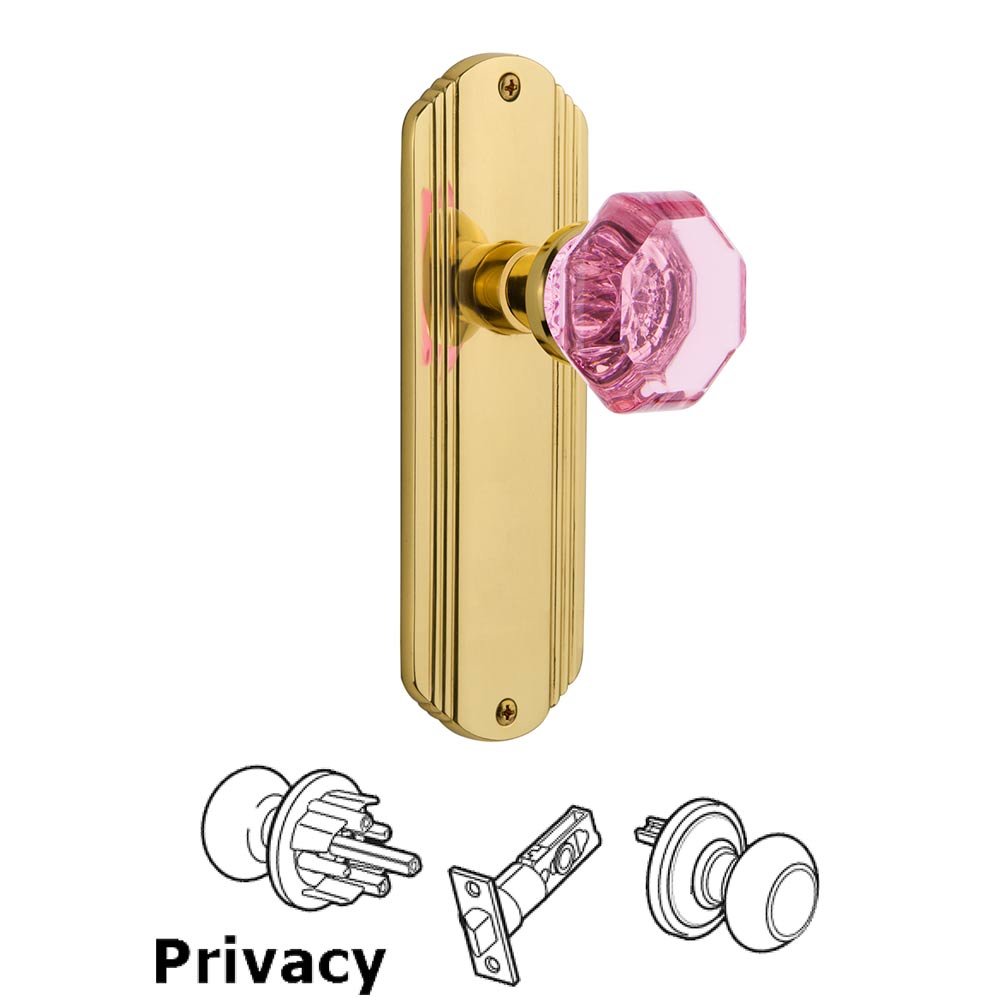 Nostalgic Warehouse Nostalgic Warehouse - Privacy - Deco Plate Waldorf Pink Door Knob in Polished Brass