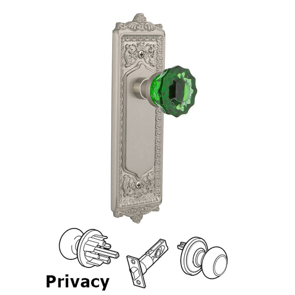 Nostalgic Warehouse Nostalgic Warehouse - Privacy - Egg & Dart Plate Crystal Emerald Glass Door Knob in Satin Nickel