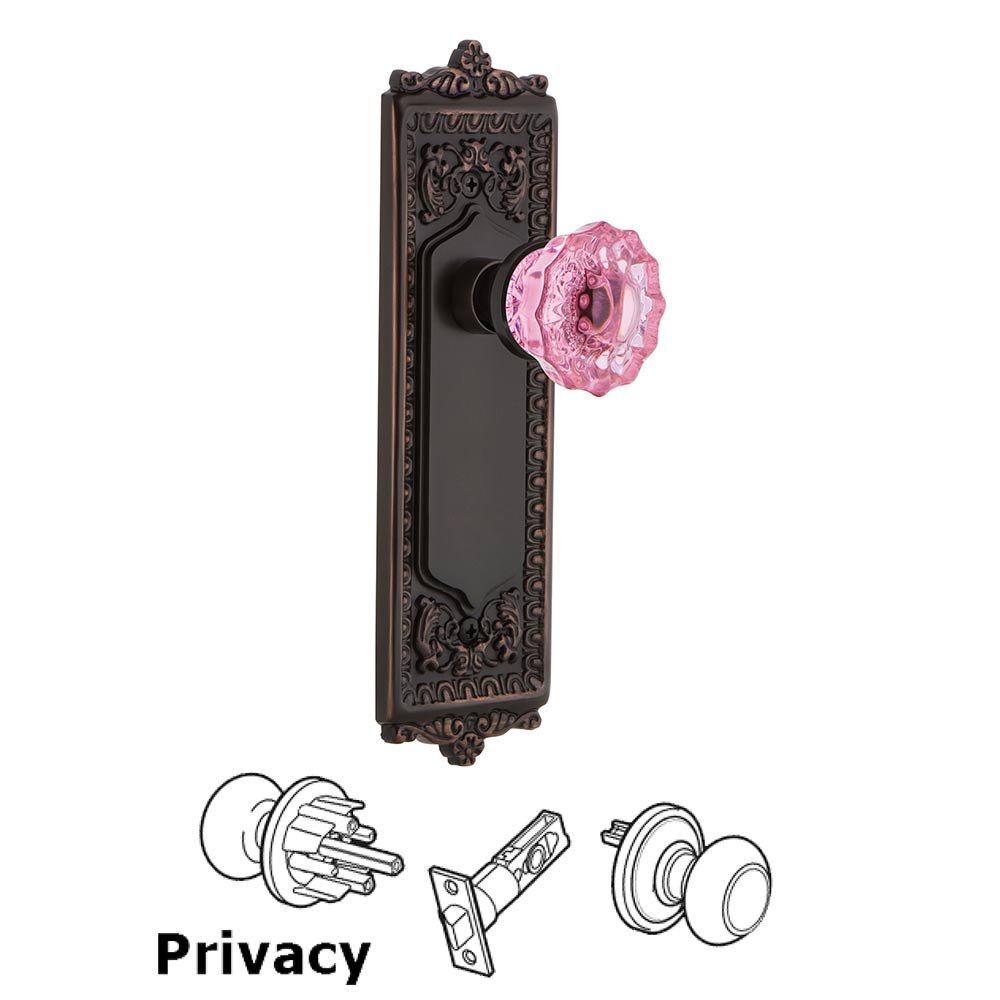 Nostalgic Warehouse Nostalgic Warehouse - Privacy - Egg & Dart Plate Crystal Pink Glass Door Knob in Timeless Bronze