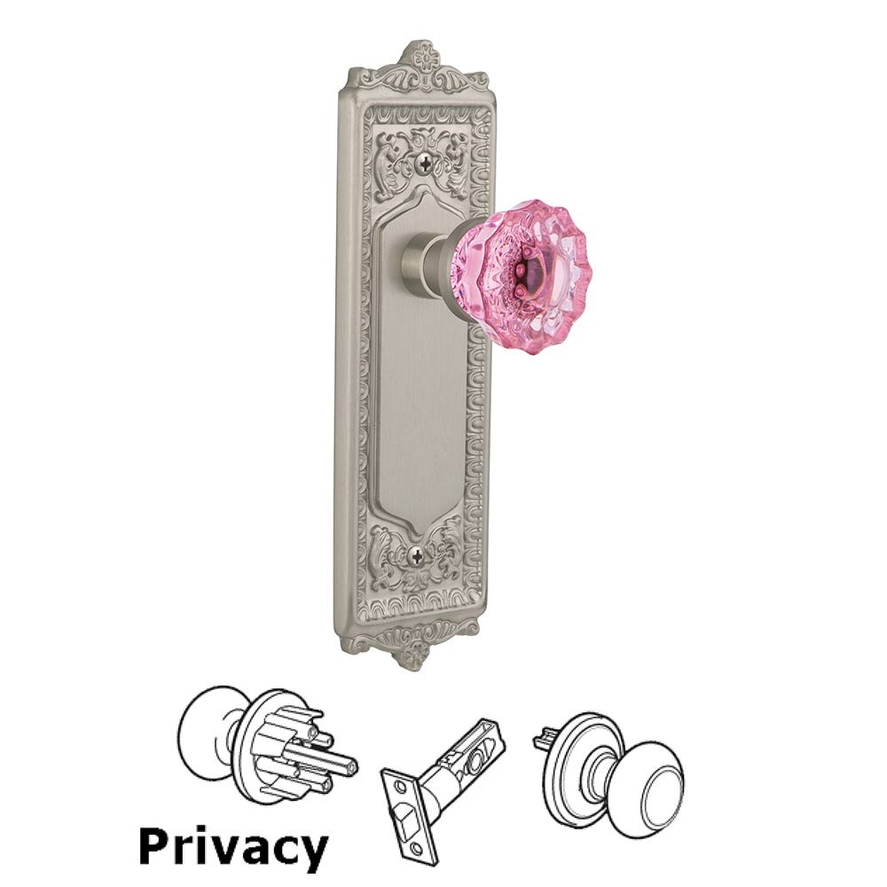 Nostalgic Warehouse Nostalgic Warehouse - Privacy - Egg & Dart Plate Crystal Pink Glass Door Knob in Satin Nickel