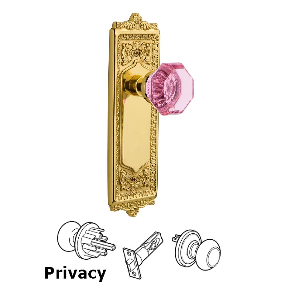 Nostalgic Warehouse Nostalgic Warehouse - Privacy - Egg & Dart Plate Waldorf Pink Door Knob in Polished Brass