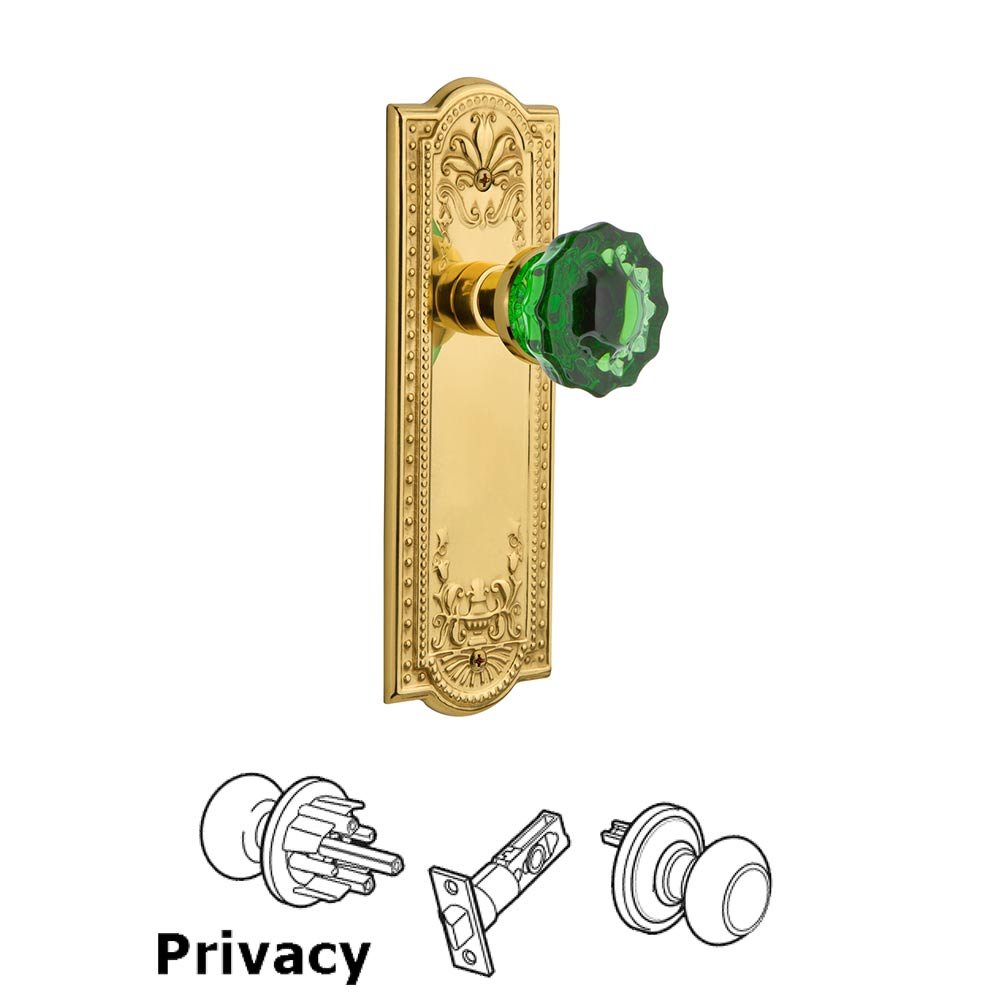 Nostalgic Warehouse Nostalgic Warehouse - Privacy - Meadows Plate Crystal Emerald Glass Door Knob in Polished Brass