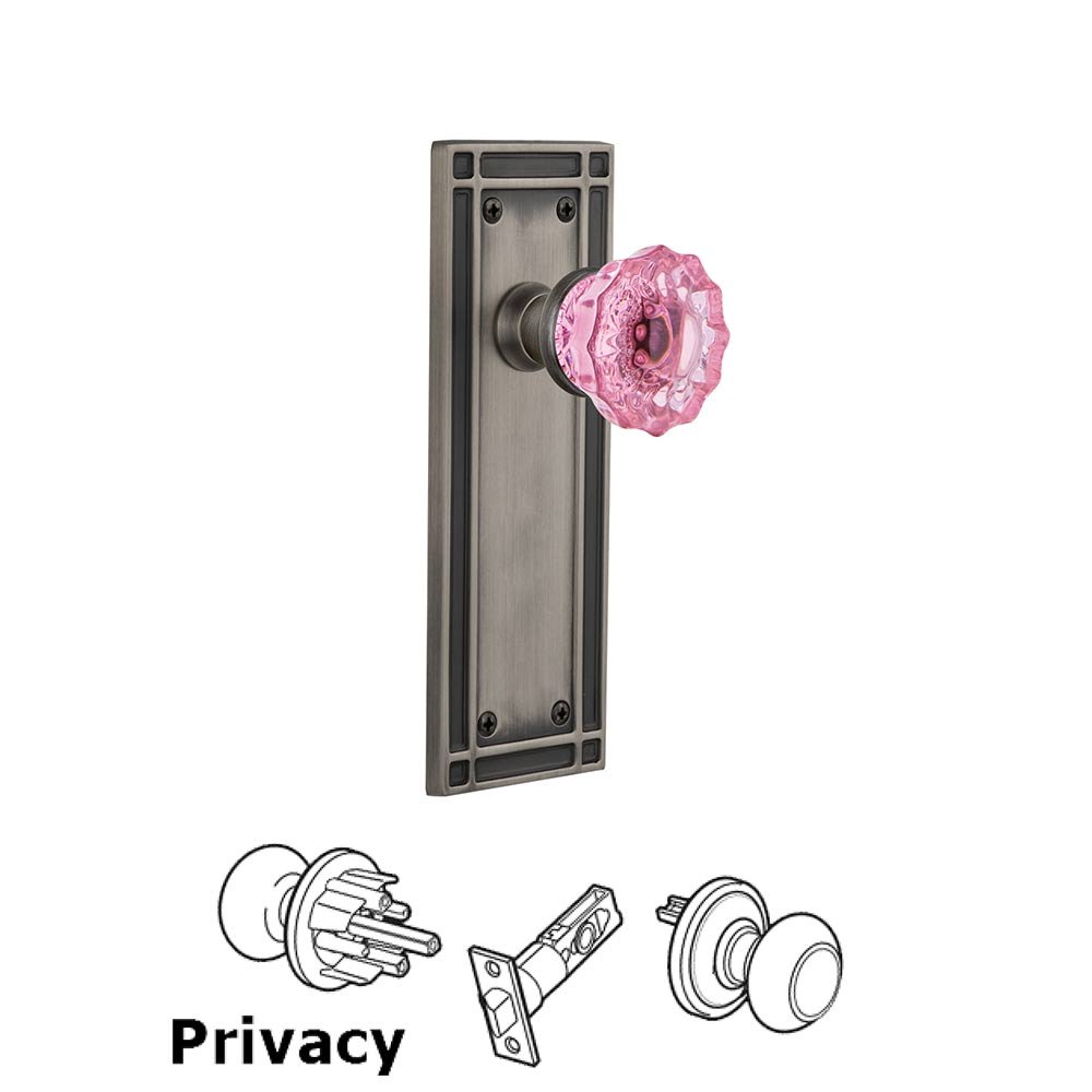 Nostalgic Warehouse Nostalgic Warehouse - Privacy - Mission Plate Crystal Pink Glass Door Knob in Antique Pewter