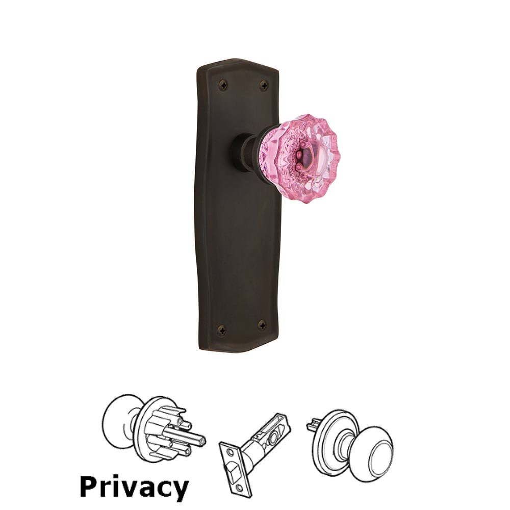 Nostalgic Warehouse Nostalgic Warehouse - Privacy - Prairie Plate Crystal Pink Glass Door Knob in Oil-Rubbed Bronze
