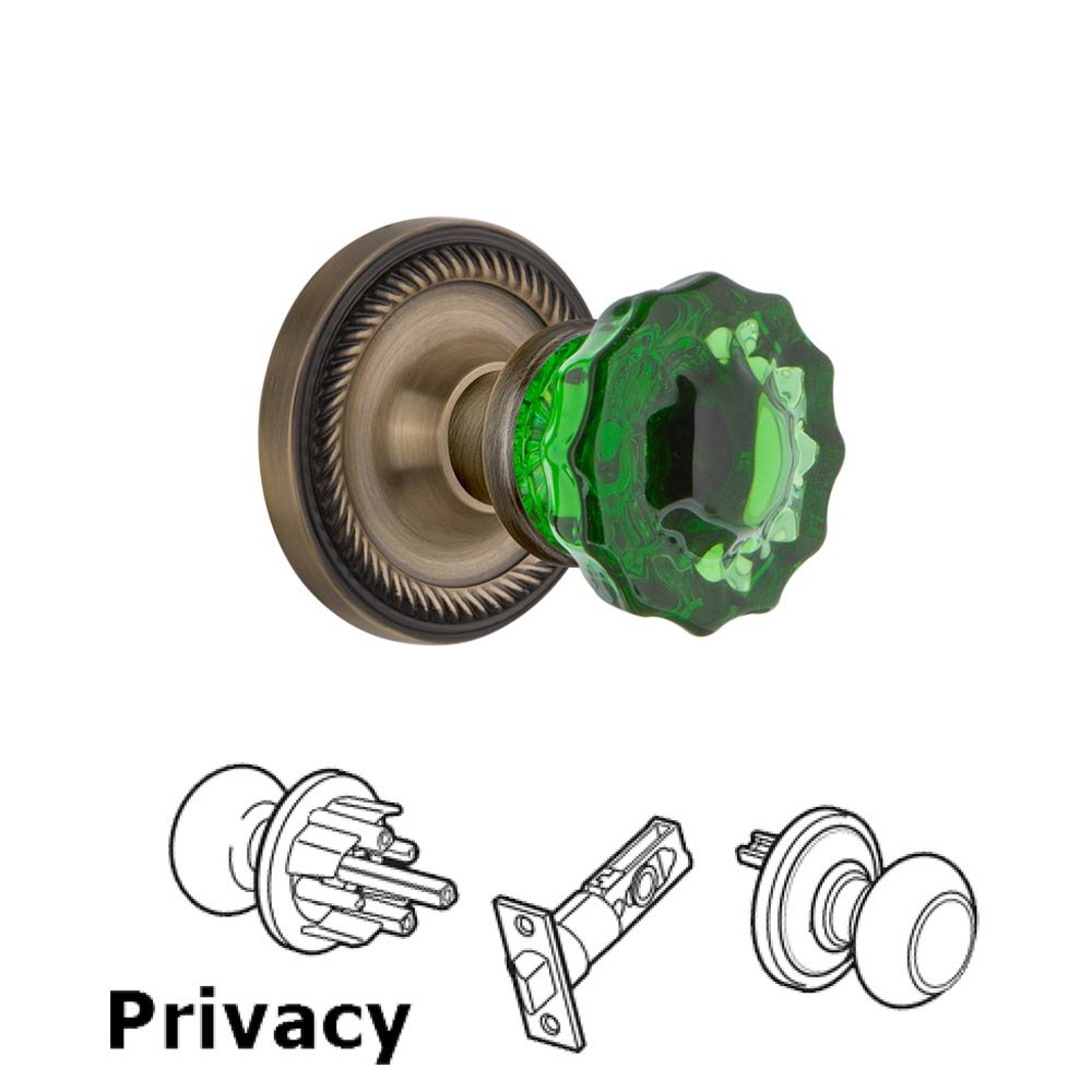 Nostalgic Warehouse Nostalgic Warehouse - Privacy - Rope Rose Crystal Emerald Glass Door Knob in Oil-Rubbed Bronze
