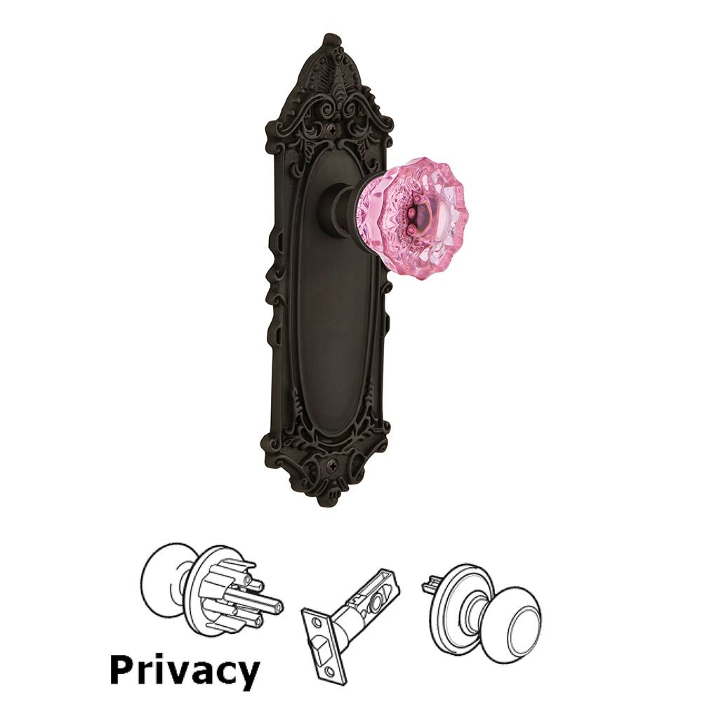 Nostalgic Warehouse Nostalgic Warehouse - Privacy - Victorian Plate Crystal Pink Glass Door Knob in Oil-Rubbed Bronze