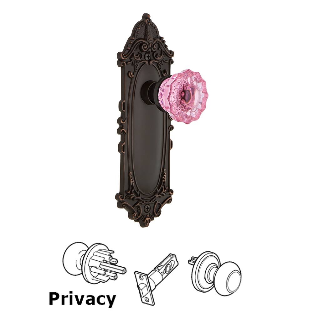 Nostalgic Warehouse Nostalgic Warehouse - Privacy - Victorian Plate Crystal Pink Glass Door Knob in Timeless Bronze