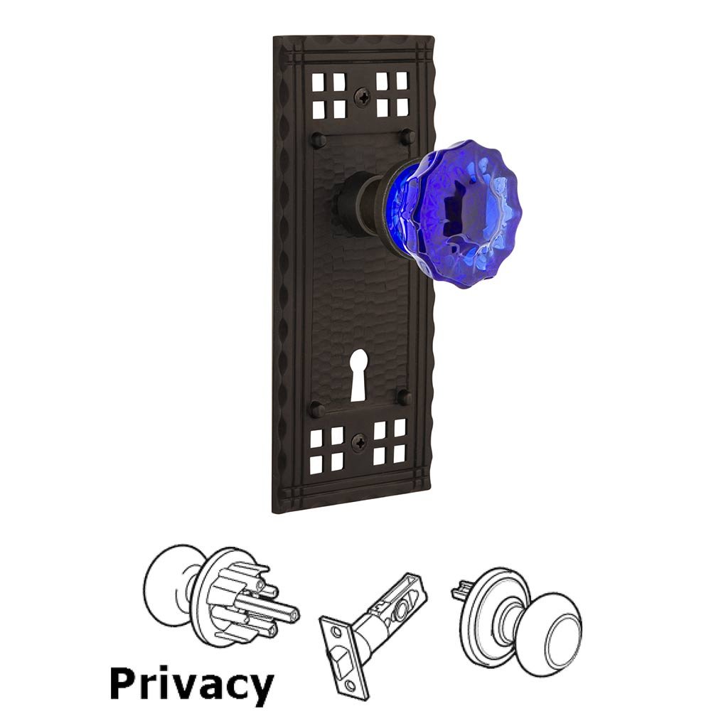 Nostalgic Warehouse Nostalgic Warehouse - Privacy - Craftsman Plate with Keyhole Crystal Cobalt Glass Door Knob in Oil-Rubbed Bronze