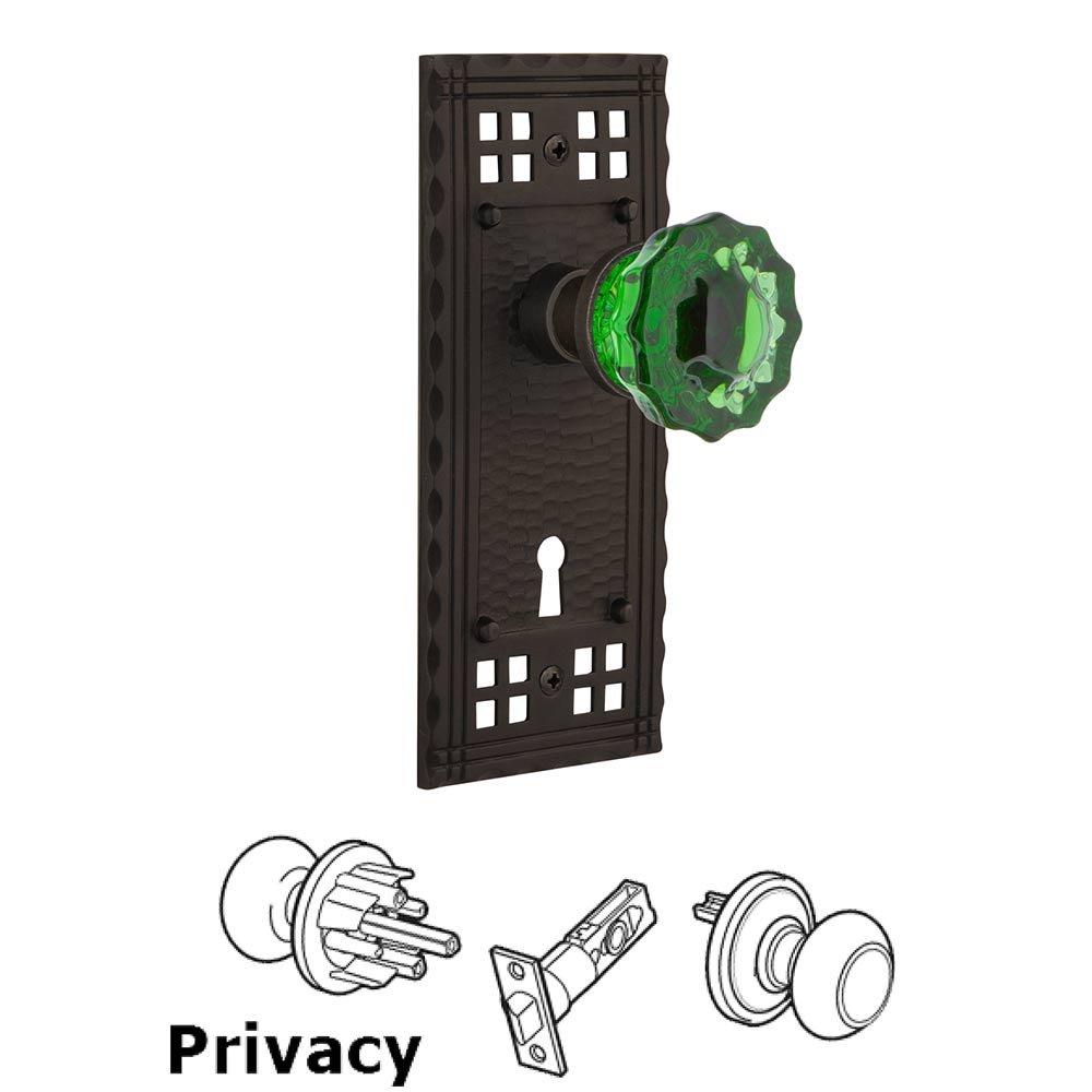 Nostalgic Warehouse Nostalgic Warehouse - Privacy - Craftsman Plate with Keyhole Crystal Emerald Glass Door Knob in Oil-Rubbed Bronze