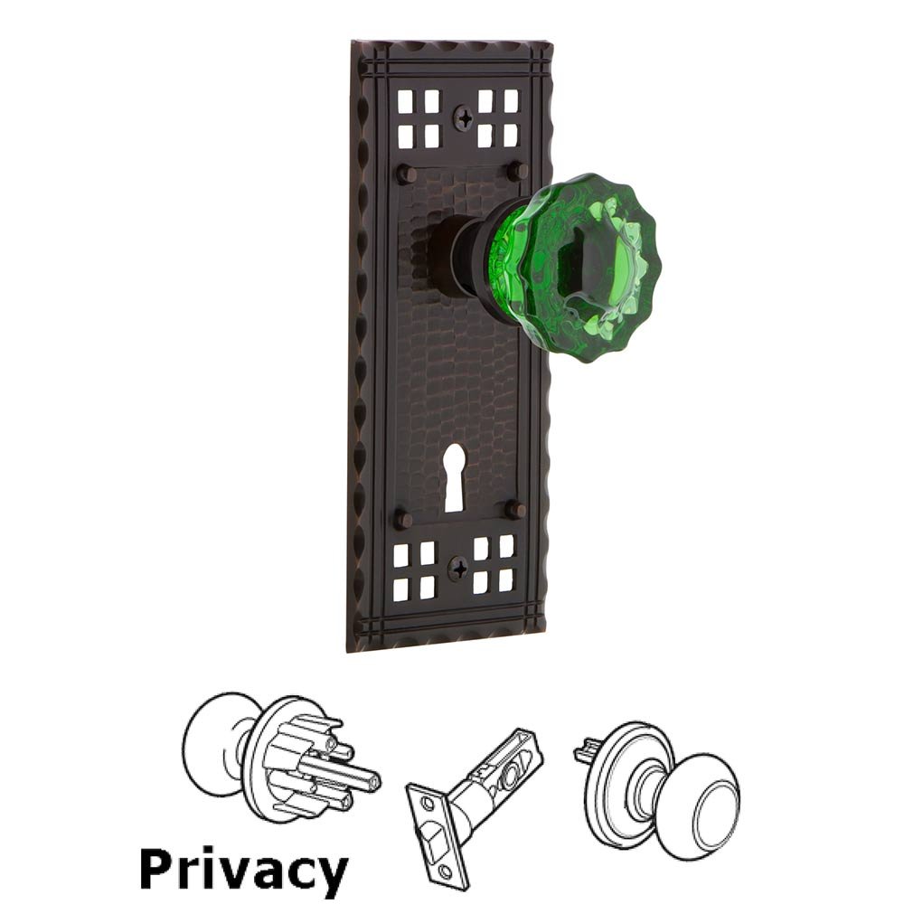 Nostalgic Warehouse Nostalgic Warehouse - Privacy - Craftsman Plate with Keyhole Crystal Emerald Glass Door Knob in Timeless Bronze