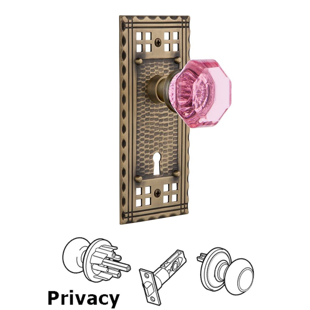Nostalgic Warehouse Nostalgic Warehouse - Privacy - Craftsman Plate with Keyhole Waldorf Pink Door Knob in Antique Brass