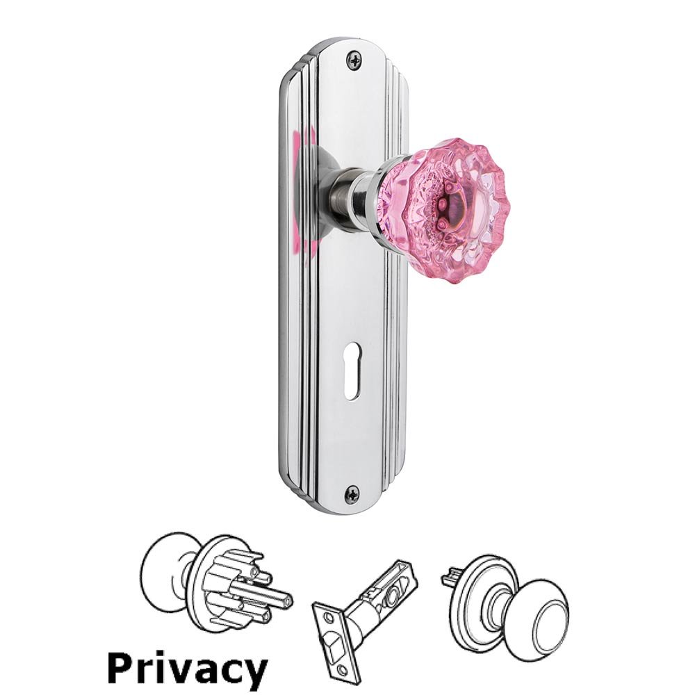 Nostalgic Warehouse Nostalgic Warehouse - Privacy - Deco Plate with Keyhole Crystal Pink Glass Door Knob in Bright Chrome
