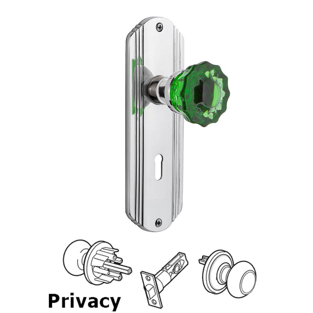 Nostalgic Warehouse Nostalgic Warehouse - Privacy - Deco Plate with Keyhole Crystal Emerald Glass Door Knob in Bright Chrome