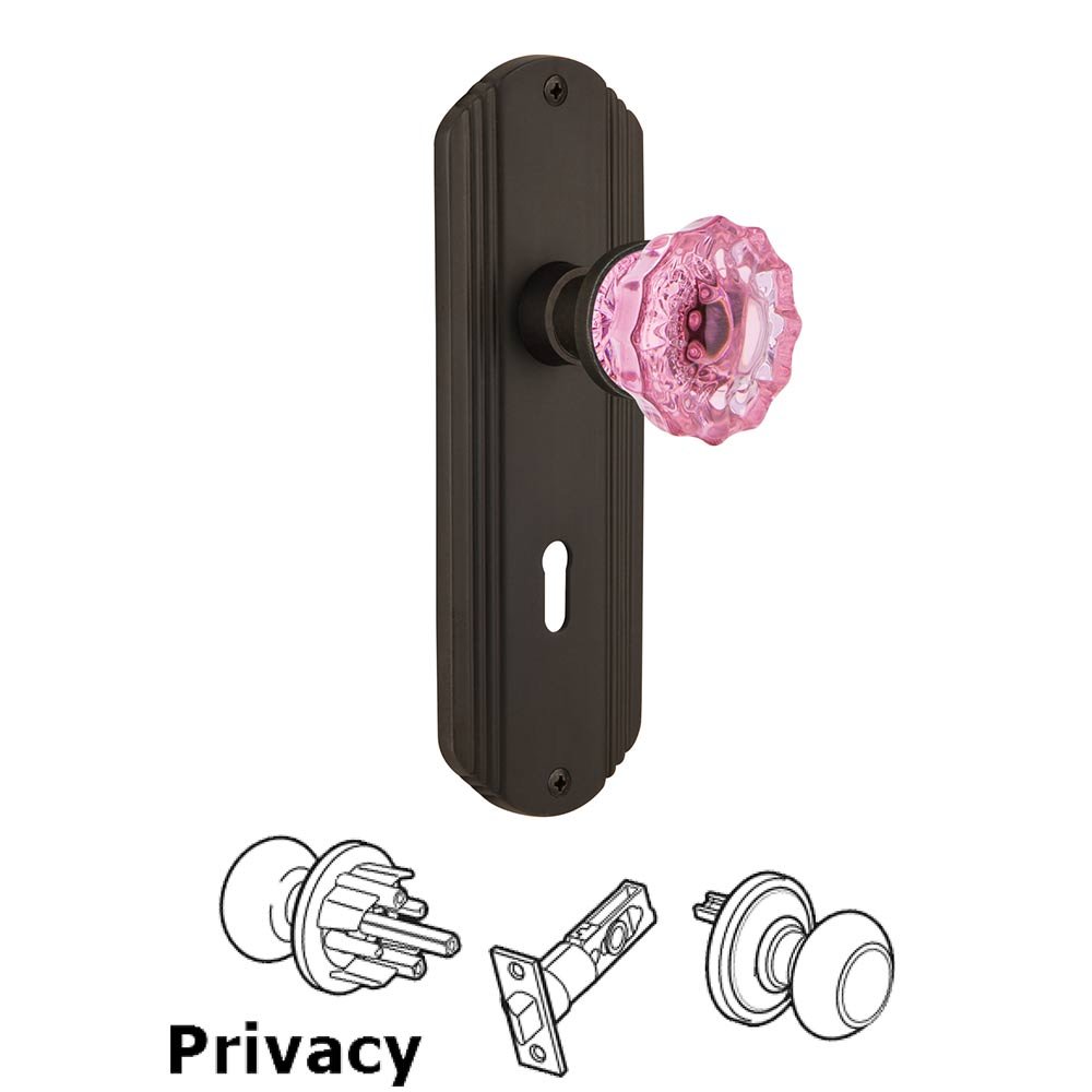 Nostalgic Warehouse Nostalgic Warehouse - Privacy - Deco Plate with Keyhole Crystal Pink Glass Door Knob in Oil-Rubbed Bronze