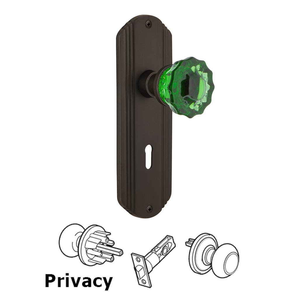 Nostalgic Warehouse Nostalgic Warehouse - Privacy - Deco Plate with Keyhole Crystal Emerald Glass Door Knob in Oil-Rubbed Bronze