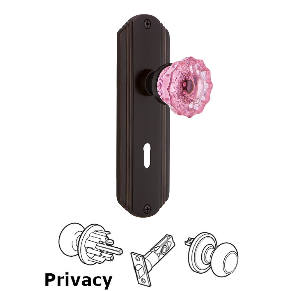 Nostalgic Warehouse Nostalgic Warehouse - Privacy - Deco Plate with Keyhole Crystal Pink Glass Door Knob in Timeless Bronze