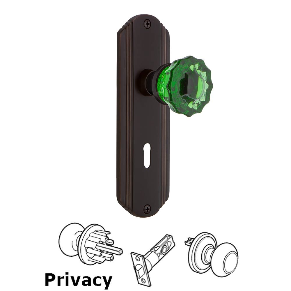 Nostalgic Warehouse Nostalgic Warehouse - Privacy - Deco Plate with Keyhole Crystal Emerald Glass Door Knob in Timeless Bronze