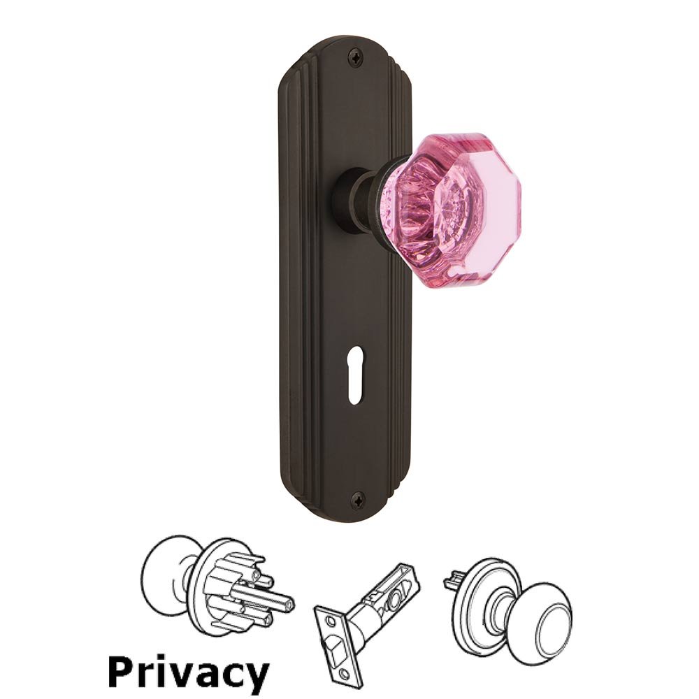 Nostalgic Warehouse Nostalgic Warehouse - Privacy - Deco Plate with Keyhole Waldorf Pink Door Knob in Oil-Rubbed Bronze