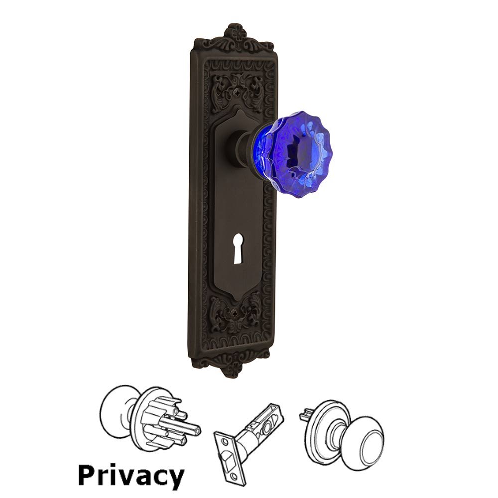 Nostalgic Warehouse Nostalgic Warehouse - Privacy - Egg & Dart Plate with Keyhole Crystal Cobalt Glass Door Knob in Oil-Rubbed Bronze