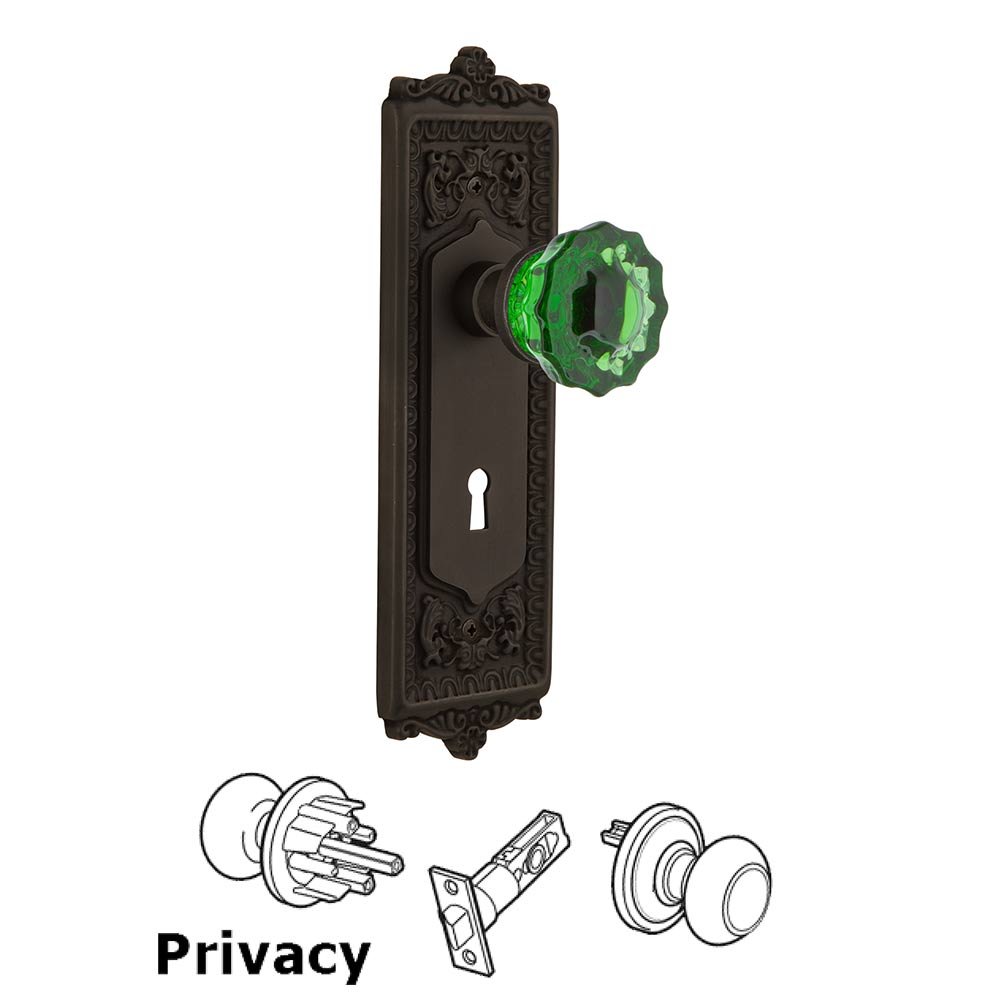 Nostalgic Warehouse Nostalgic Warehouse - Privacy - Egg & Dart Plate with Keyhole Crystal Emerald Glass Door Knob in Oil-Rubbed Bronze