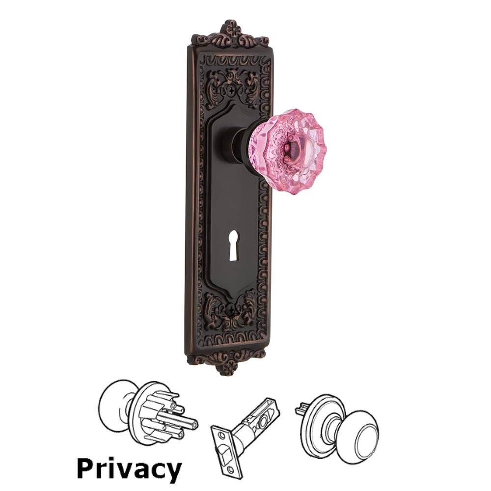 Nostalgic Warehouse Nostalgic Warehouse - Privacy - Egg & Dart Plate with Keyhole Crystal Pink Glass Door Knob in Timeless Bronze