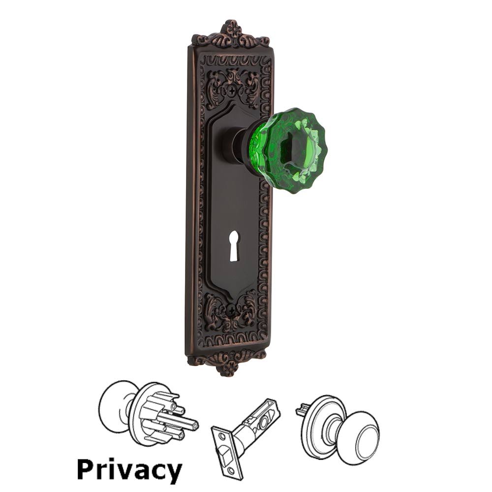 Nostalgic Warehouse Nostalgic Warehouse - Privacy - Egg & Dart Plate with Keyhole Crystal Emerald Glass Door Knob in Timeless Bronze