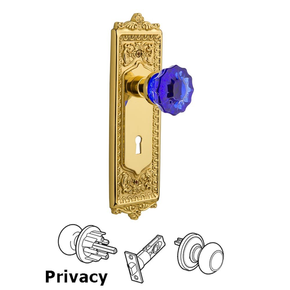 Nostalgic Warehouse Nostalgic Warehouse - Privacy - Egg & Dart Plate with Keyhole Crystal Cobalt Glass Door Knob in Unlaquered Brass