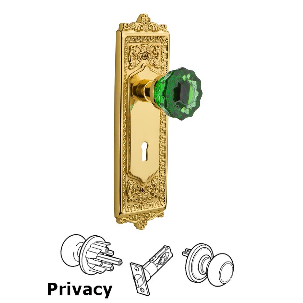Nostalgic Warehouse Nostalgic Warehouse - Privacy - Egg & Dart Plate with Keyhole Crystal Emerald Glass Door Knob in Unlaquered Brass