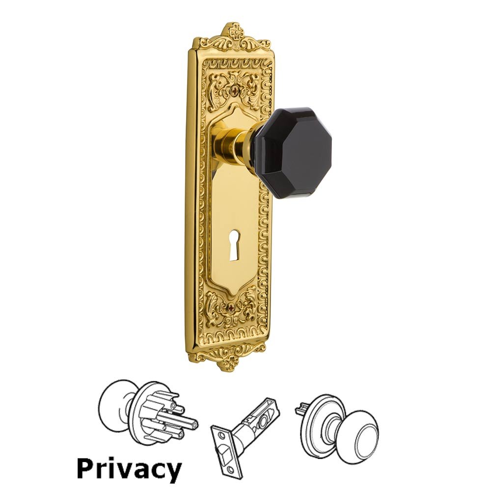 Nostalgic Warehouse Nostalgic Warehouse - Privacy - Egg & Dart Plate with Keyhole Waldorf Black Door Knob in Polished Brass