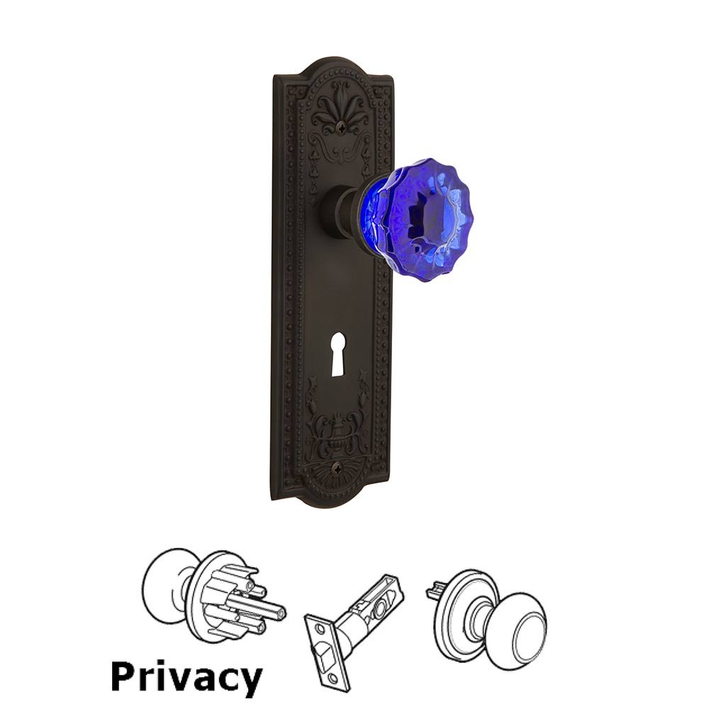 Nostalgic Warehouse Nostalgic Warehouse - Privacy - Meadows Plate with Keyhole Crystal Cobalt Glass Door Knob in Oil-Rubbed Bronze