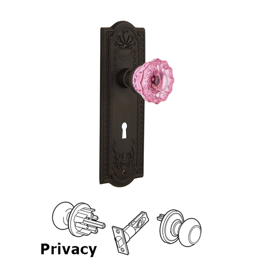 Nostalgic Warehouse Nostalgic Warehouse - Privacy - Meadows Plate with Keyhole Crystal Pink Glass Door Knob in Oil-Rubbed Bronze