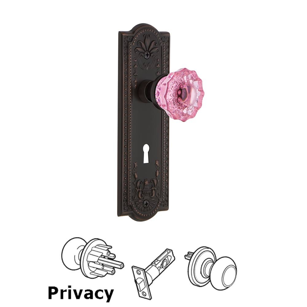 Nostalgic Warehouse Nostalgic Warehouse - Privacy - Meadows Plate with Keyhole Crystal Pink Glass Door Knob in Timeless Bronze
