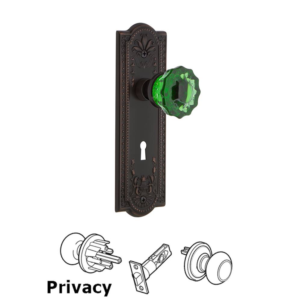 Nostalgic Warehouse Nostalgic Warehouse - Privacy - Meadows Plate with Keyhole Crystal Emerald Glass Door Knob in Timeless Bronze