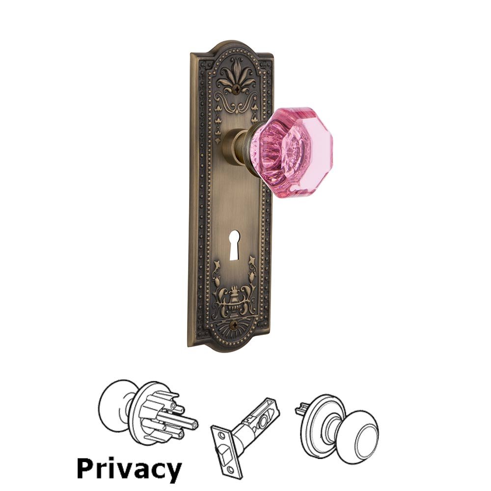 Nostalgic Warehouse Nostalgic Warehouse - Privacy - Meadows Plate with Keyhole Waldorf Pink Door Knob in Antique Brass