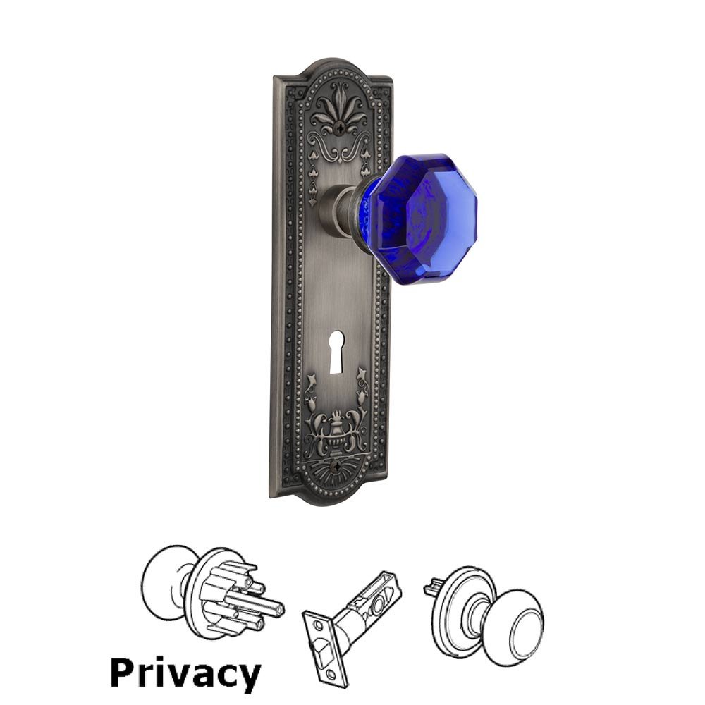 Nostalgic Warehouse Nostalgic Warehouse - Privacy - Meadows Plate with Keyhole Waldorf Cobalt Door Knob in Antique Pewter