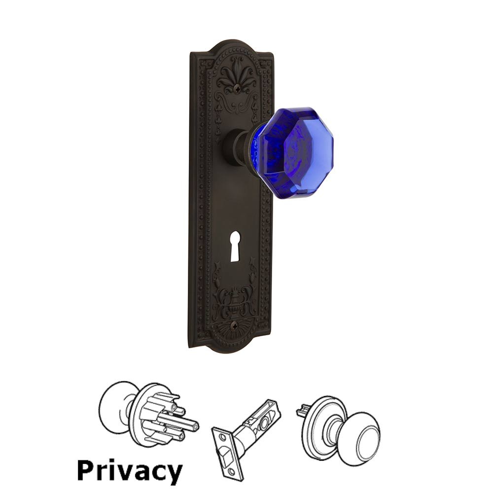 Nostalgic Warehouse Nostalgic Warehouse - Privacy - Meadows Plate with Keyhole Waldorf Cobalt Door Knob in Oil-Rubbed Bronze