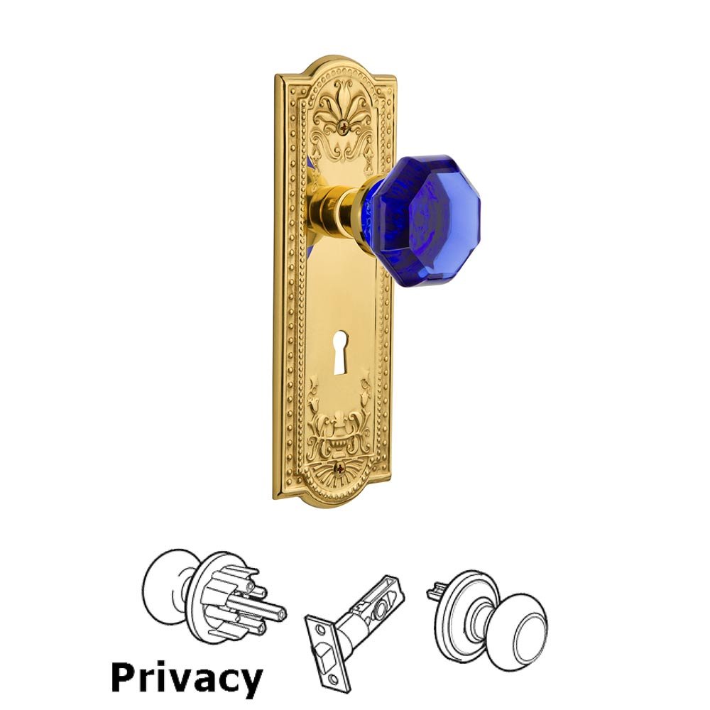 Nostalgic Warehouse Nostalgic Warehouse - Privacy - Meadows Plate with Keyhole Waldorf Cobalt Door Knob in Polished Brass