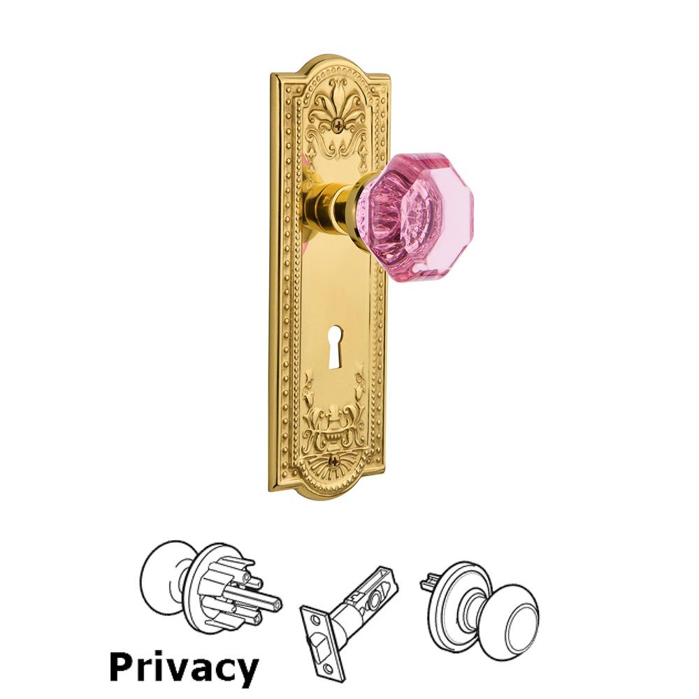Nostalgic Warehouse Nostalgic Warehouse - Privacy - Meadows Plate with Keyhole Waldorf Pink Door Knob in Polished Brass