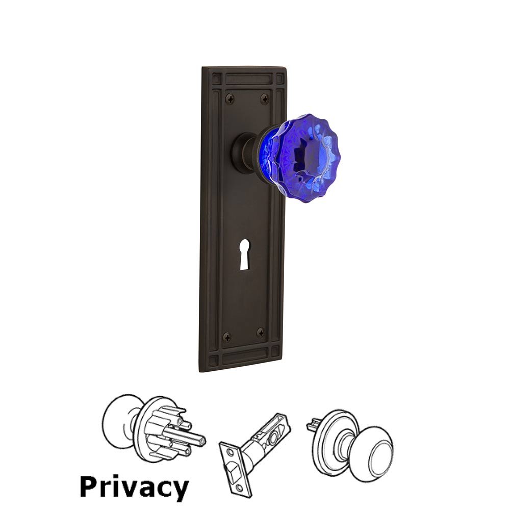 Nostalgic Warehouse Nostalgic Warehouse - Privacy - Mission Plate with Keyhole Crystal Cobalt Glass Door Knob in Oil-Rubbed Bronze